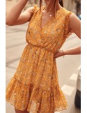 Delicate mustard floral dress PR3187 - Online store - Boutique